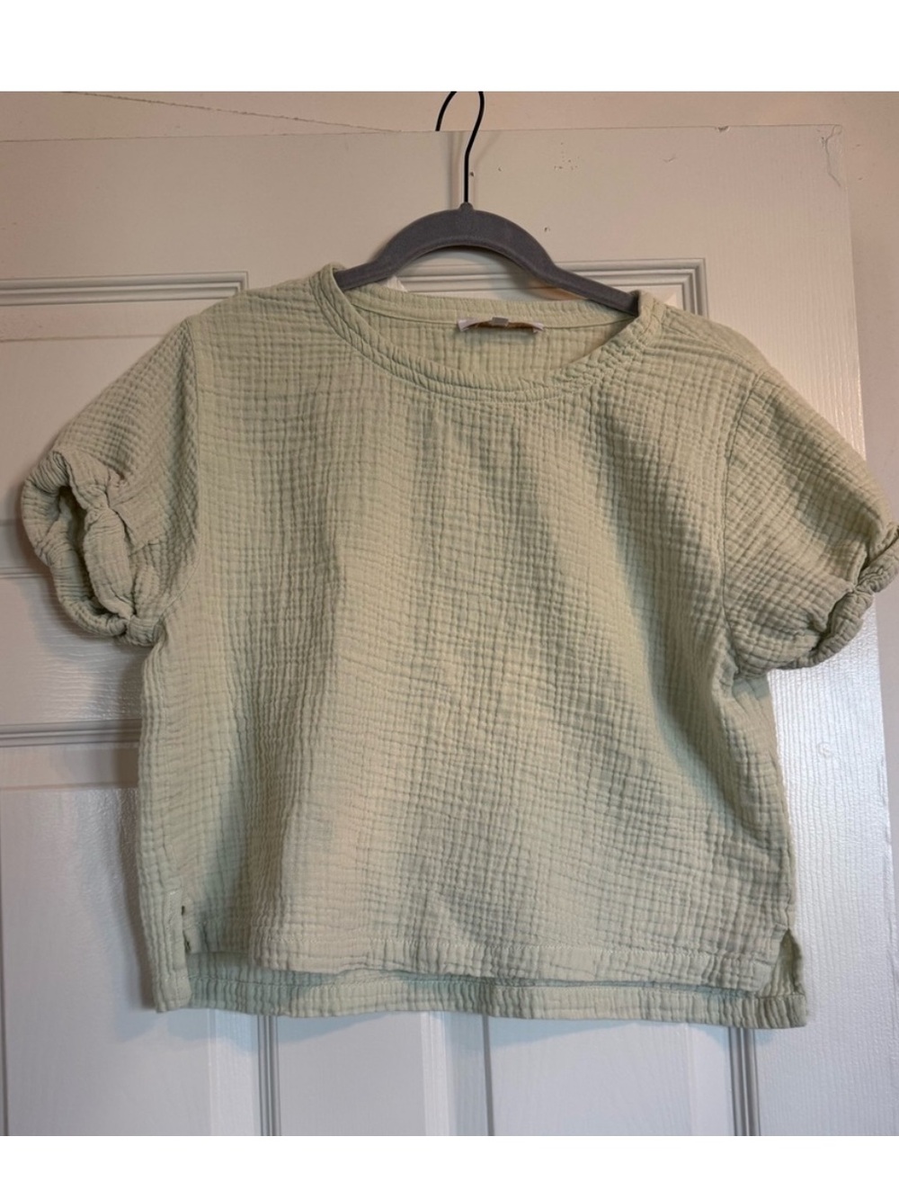 Olivaceous Cream Crinkled Short Sleeve Top